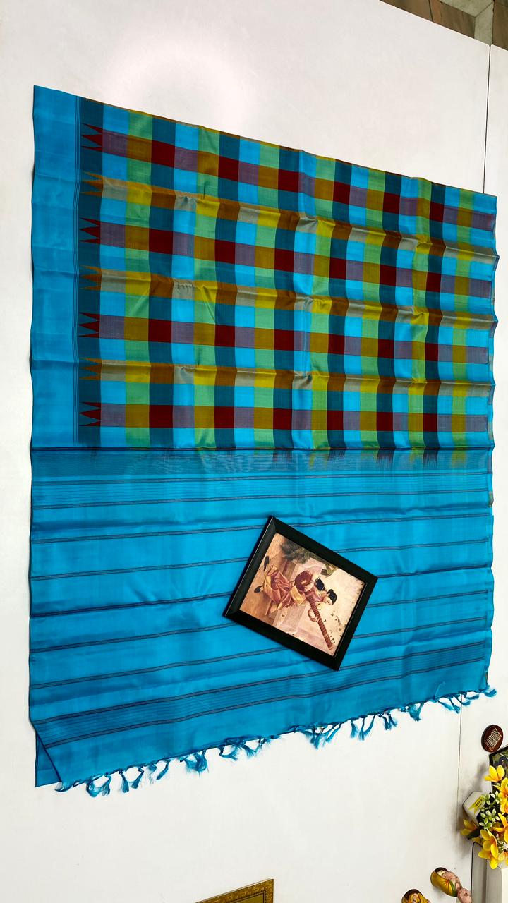 Sky Blue Pure Kanchipuram Traditional Silk Sarees